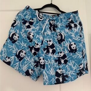 Panda Print Blue Swim Trunks